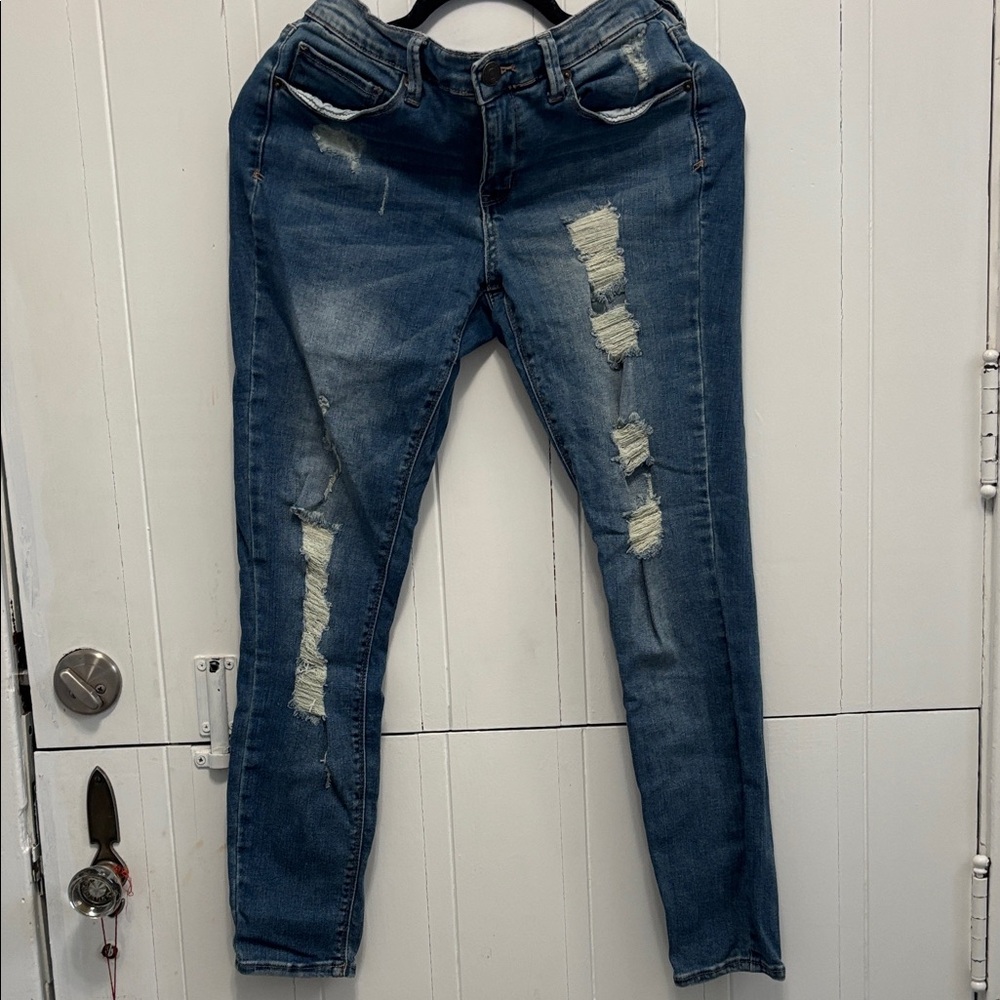 Mudd Juniors Blue Distressed Skinny Jeans